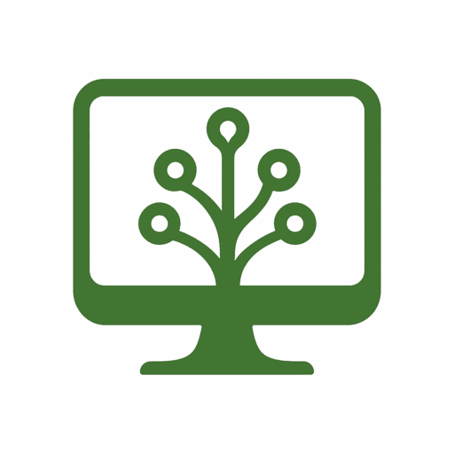 En pc skærm i jade grøn, med et træ i midten.